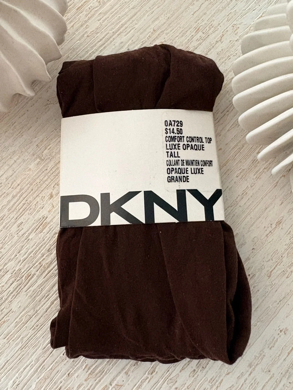 NWT DKNY Chocolate Brown Luxe Opaque Tights Size L